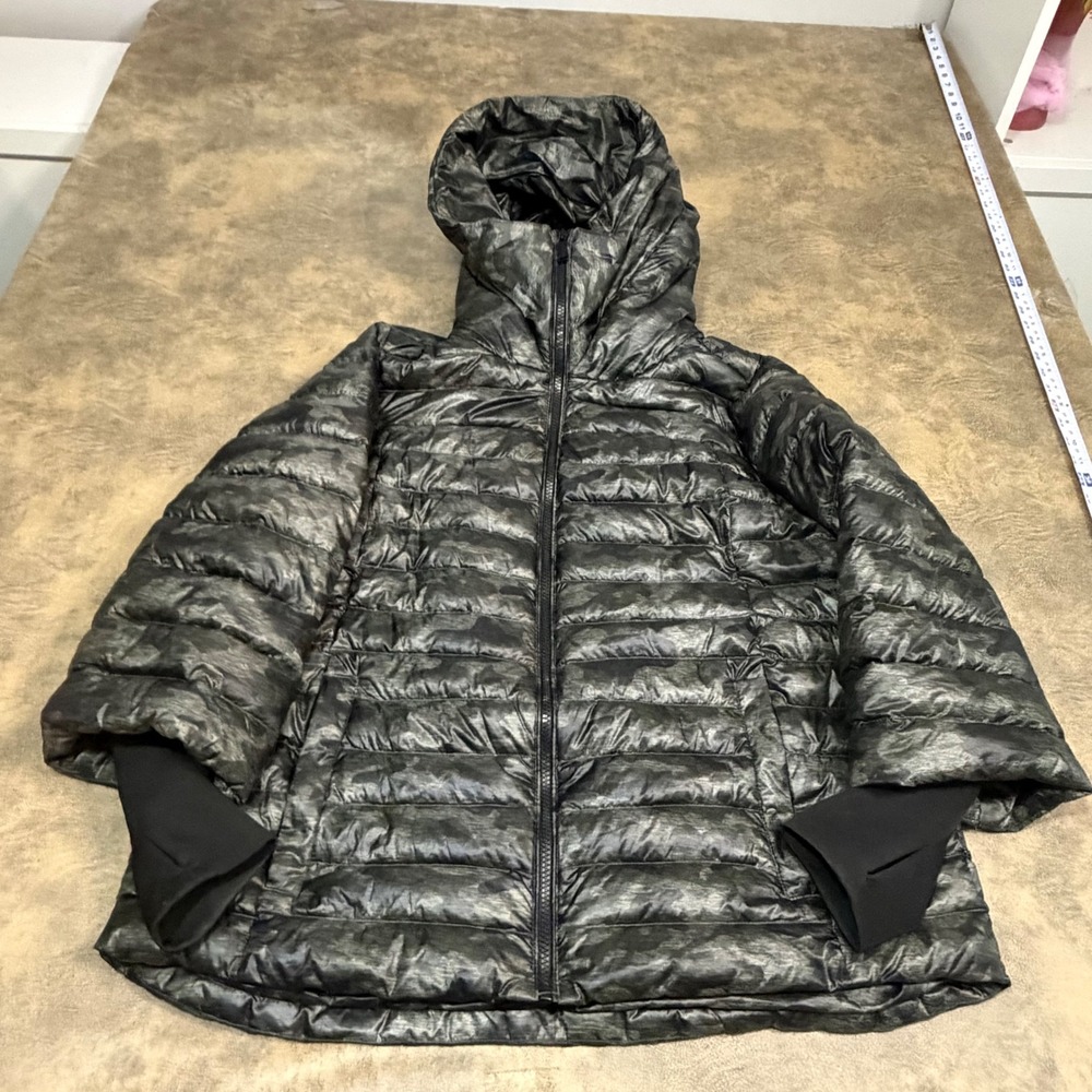 Calvin Klein Puffer Jacket Womens Large Green Camo Down Hooded PF7J4380
